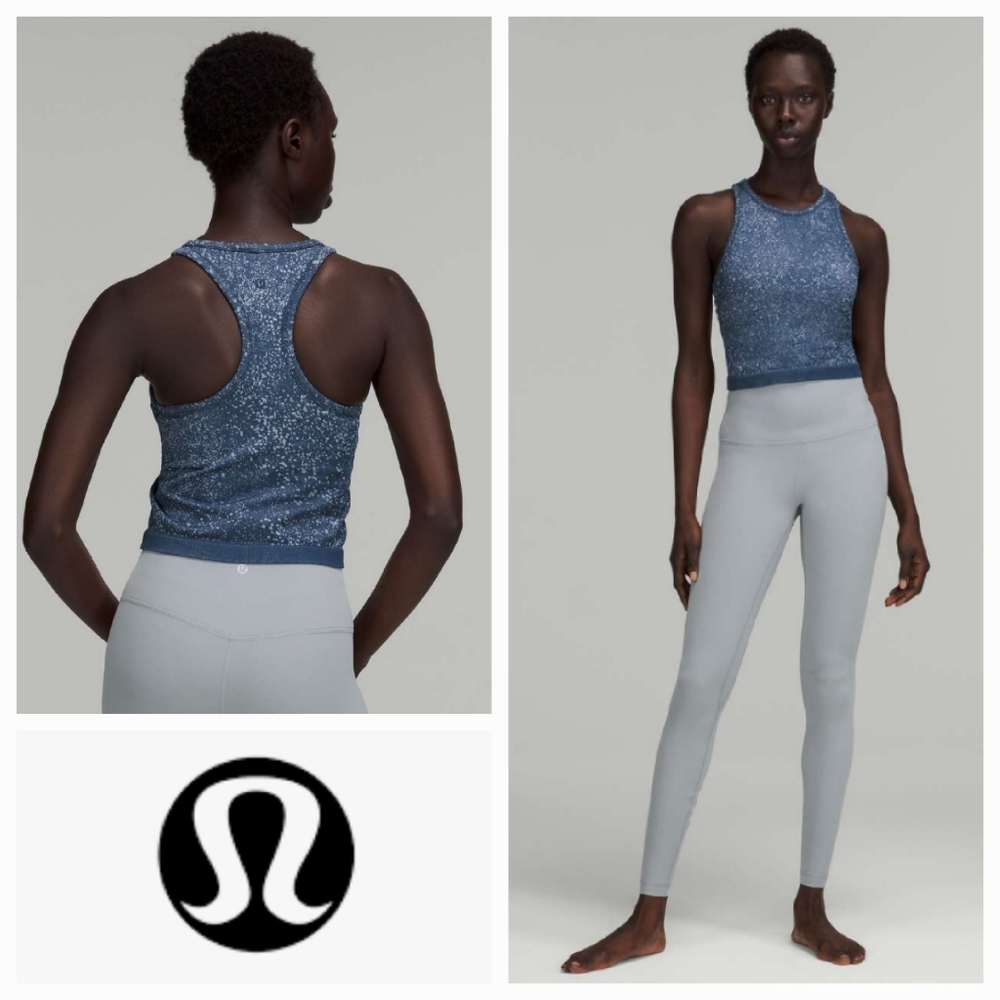 LULULEMON Ebb To Street Cropped Racerback Tank Top Mineral Blue Size 12